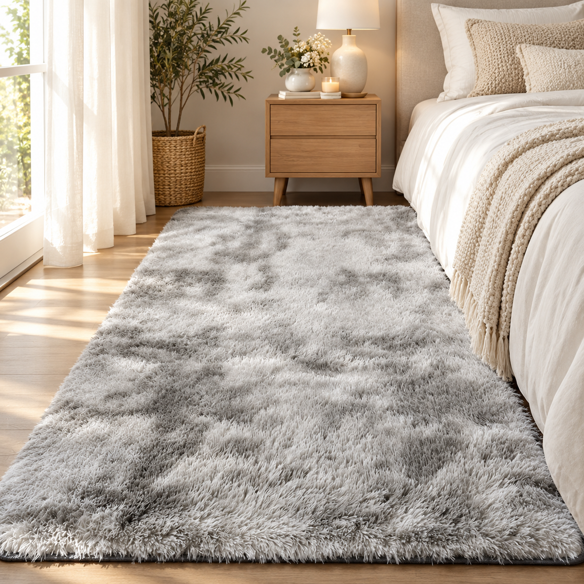 Plush Long-Pile Shag Rug – Soft Cozy Bedside Area Rug