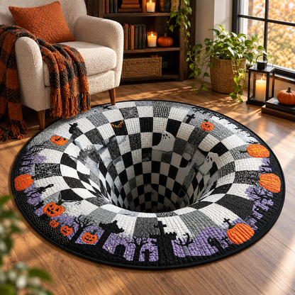 Halloween 3D Optical Illusion Round Rug – Spooky Seasonal Home Decor