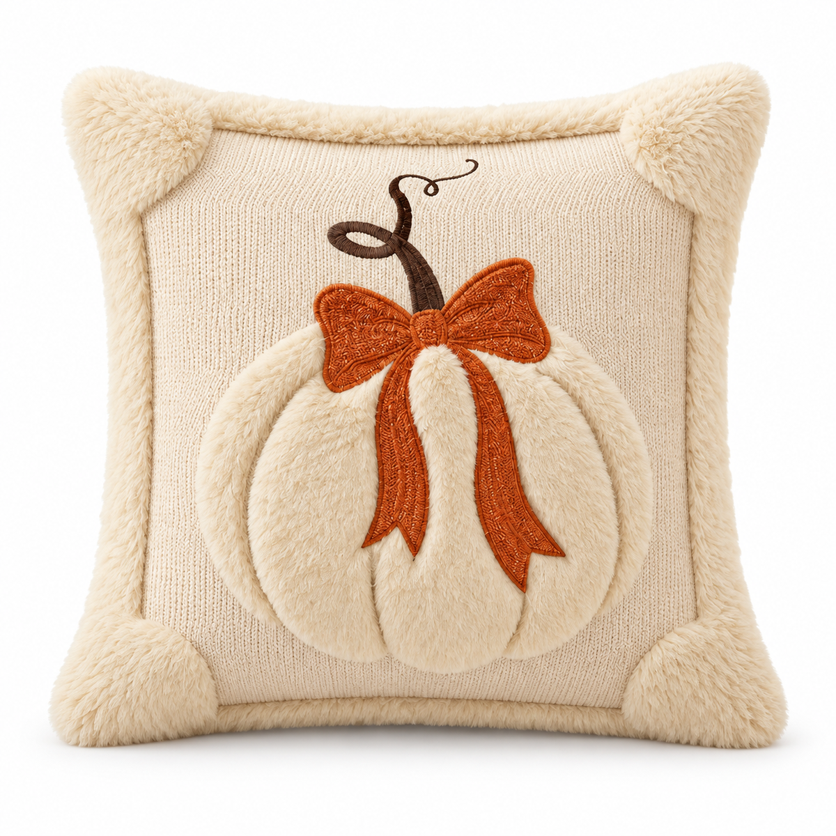 Textured Pumpkin Bow Pillow Cover – Cozy Autumn Home Decor