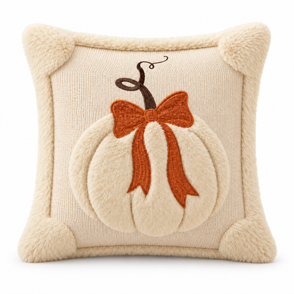 Textured Pumpkin Bow Pillow Cover – Cozy Autumn Home Decor