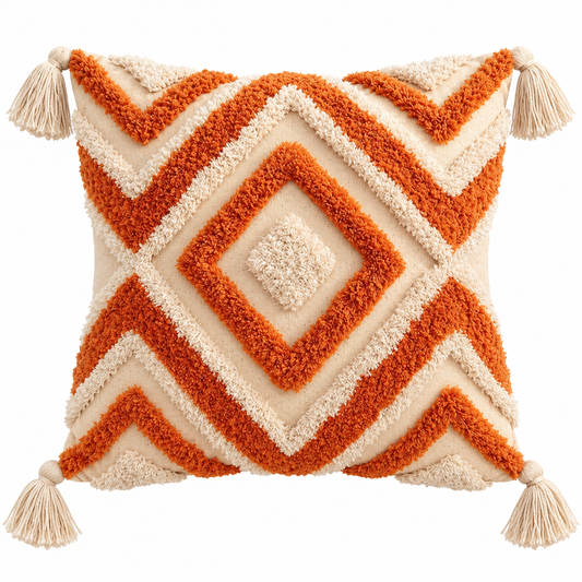 Vintage Tufted Geometric Tassel Pillow Cover – Boho Cozy Home Decor