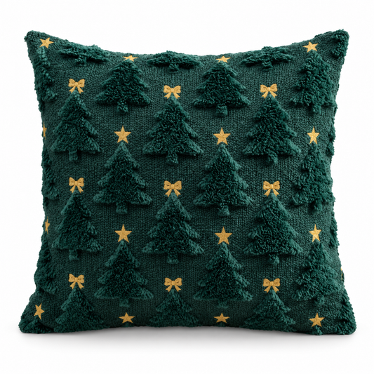 Vintage Textured Christmas Tree Pillow Cover – Cozy Holiday Home Decor