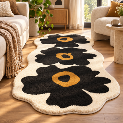 Retro Floral Shag Rug – Soft Wavy Accent Rug for Bedroom & Living Room