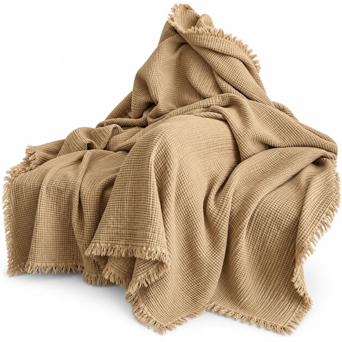 Beige Waffle Weave Throw Blanket – Soft Cozy Sofa & Nap Blanket