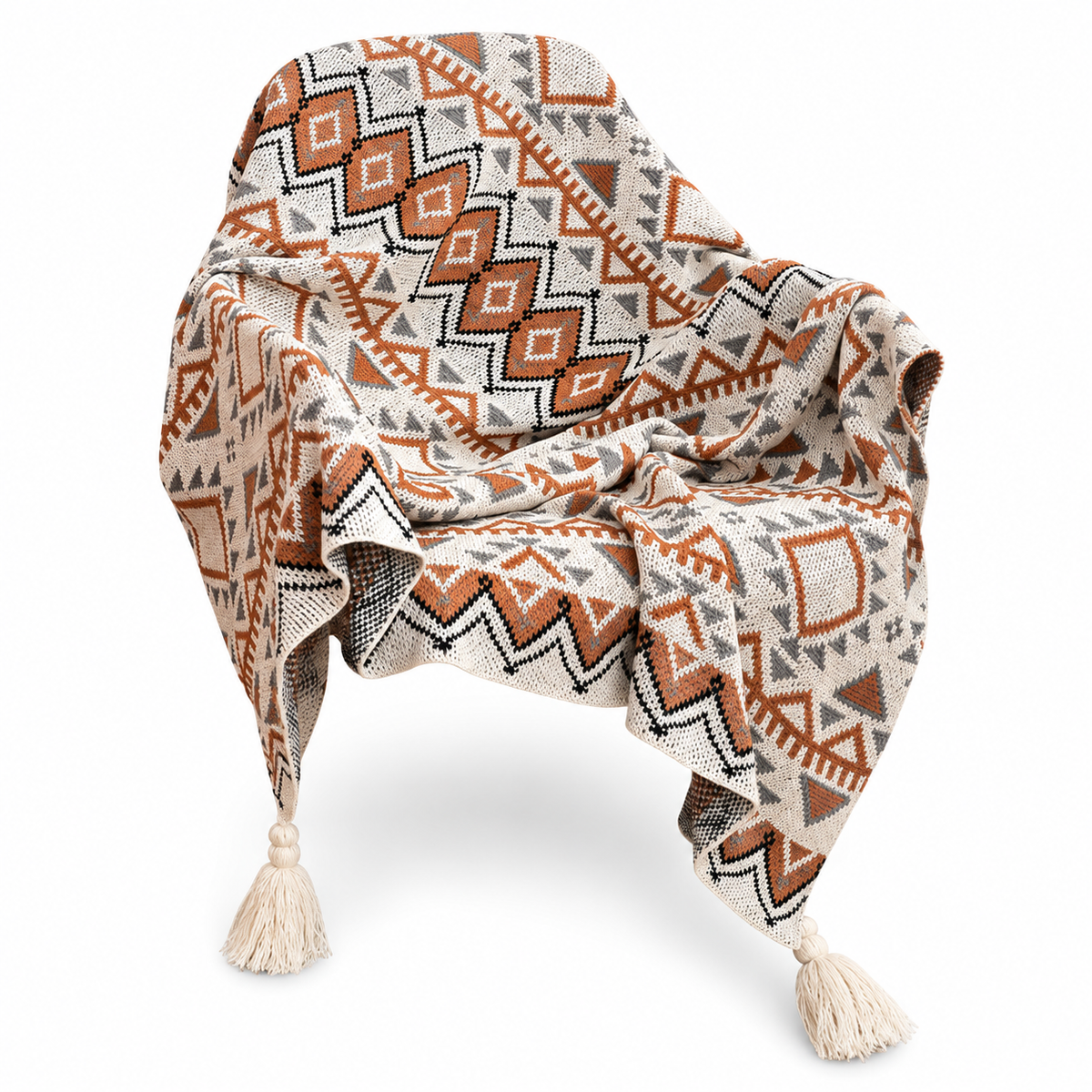 Vintage Geometric Woven Throw Blanket – Cozy Tassel Sofa & Nap Blanket