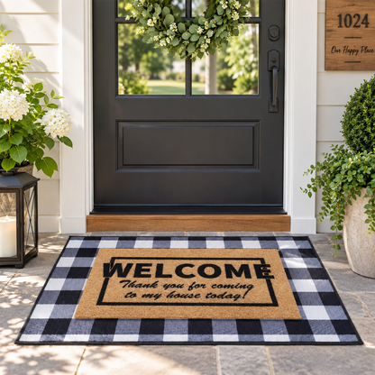 Layered Welcome Doormat Set – Buffalo Check Farmhouse Entryway Rug